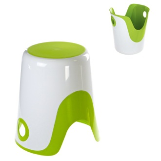 Reversible Stool and Laundry Basket in White and Green Finish Gedy 7073-60